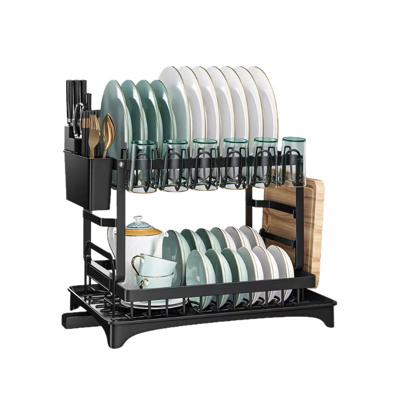 2patrový nerezový stojan na sušení nádobí s odkapávací deskou